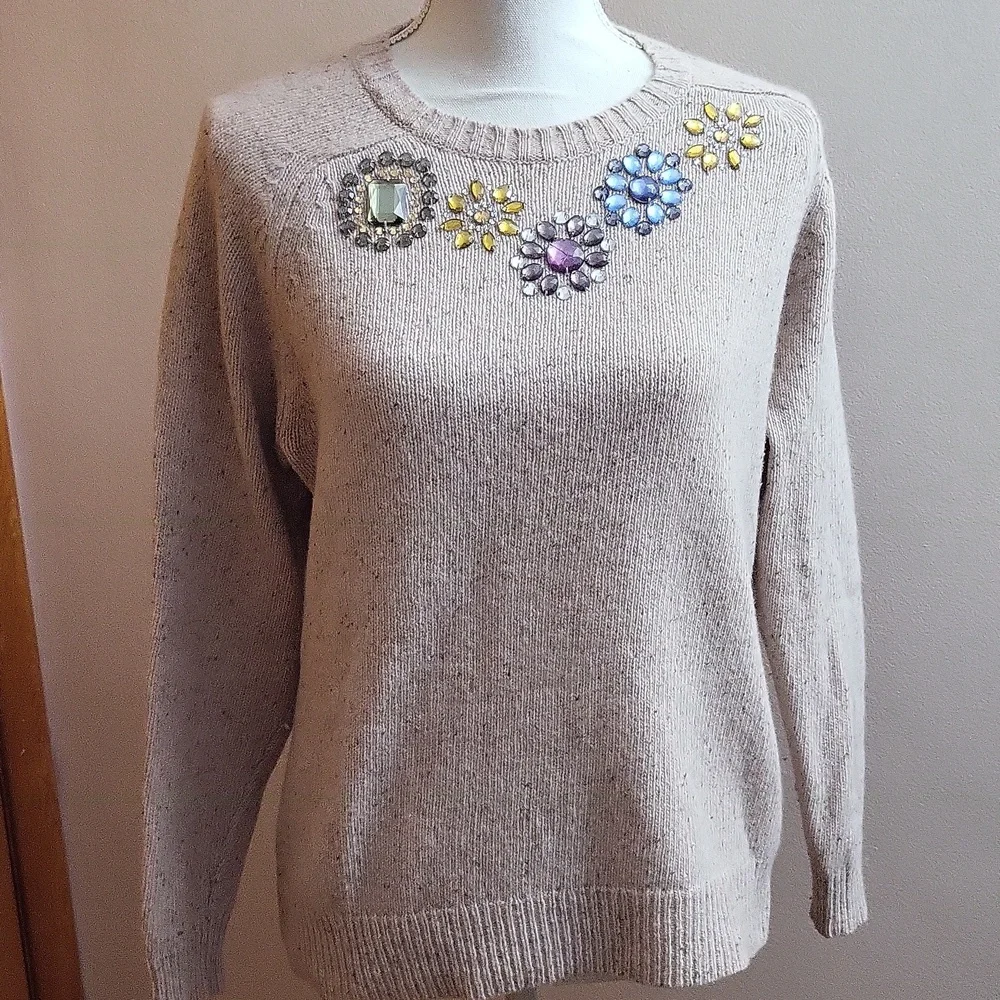 J. Crew Jeweled Donegal Wool Crewneck Sweater Size Medium